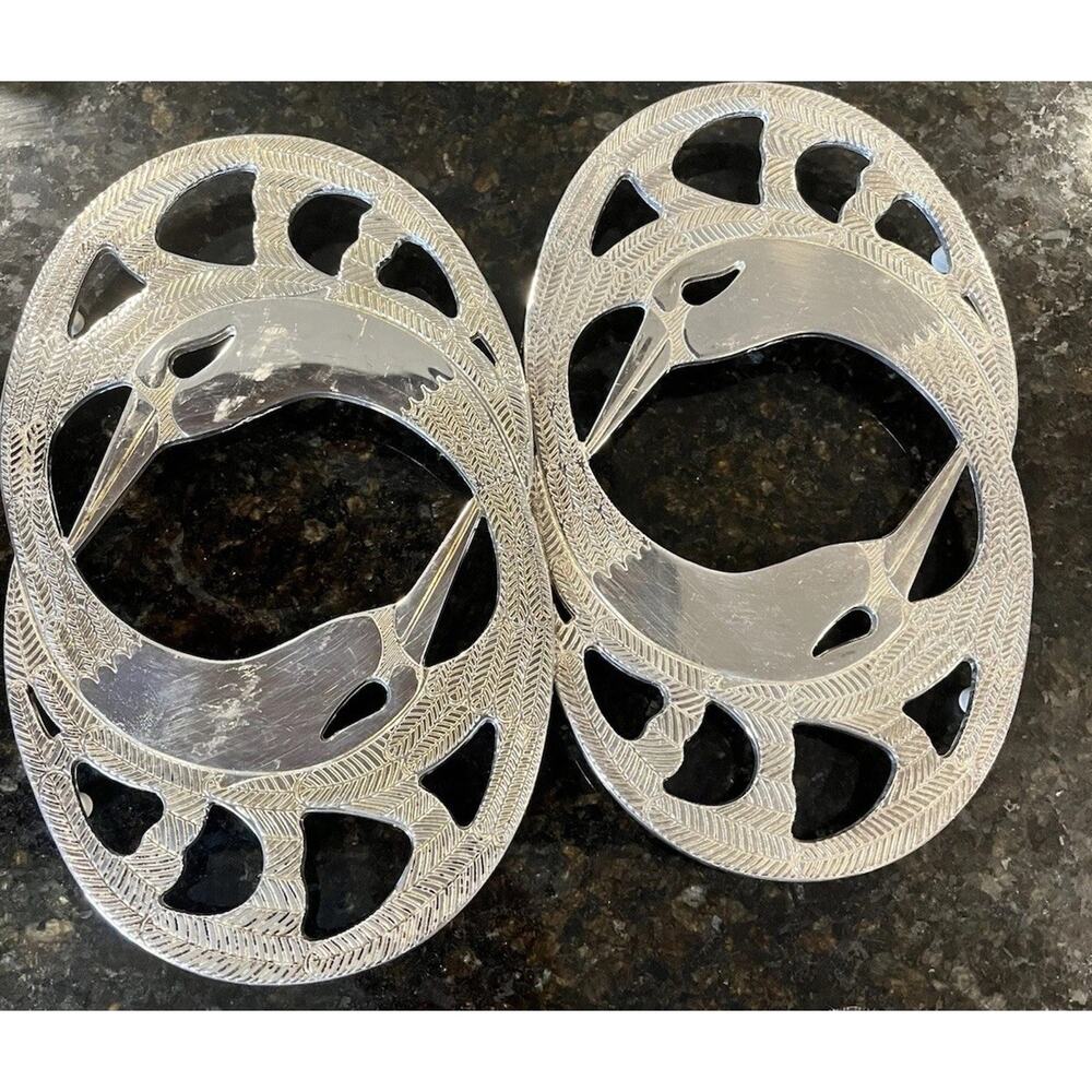 SWAN Trivet Art Deco Style Silver Italy Pair VTG 10” Chic